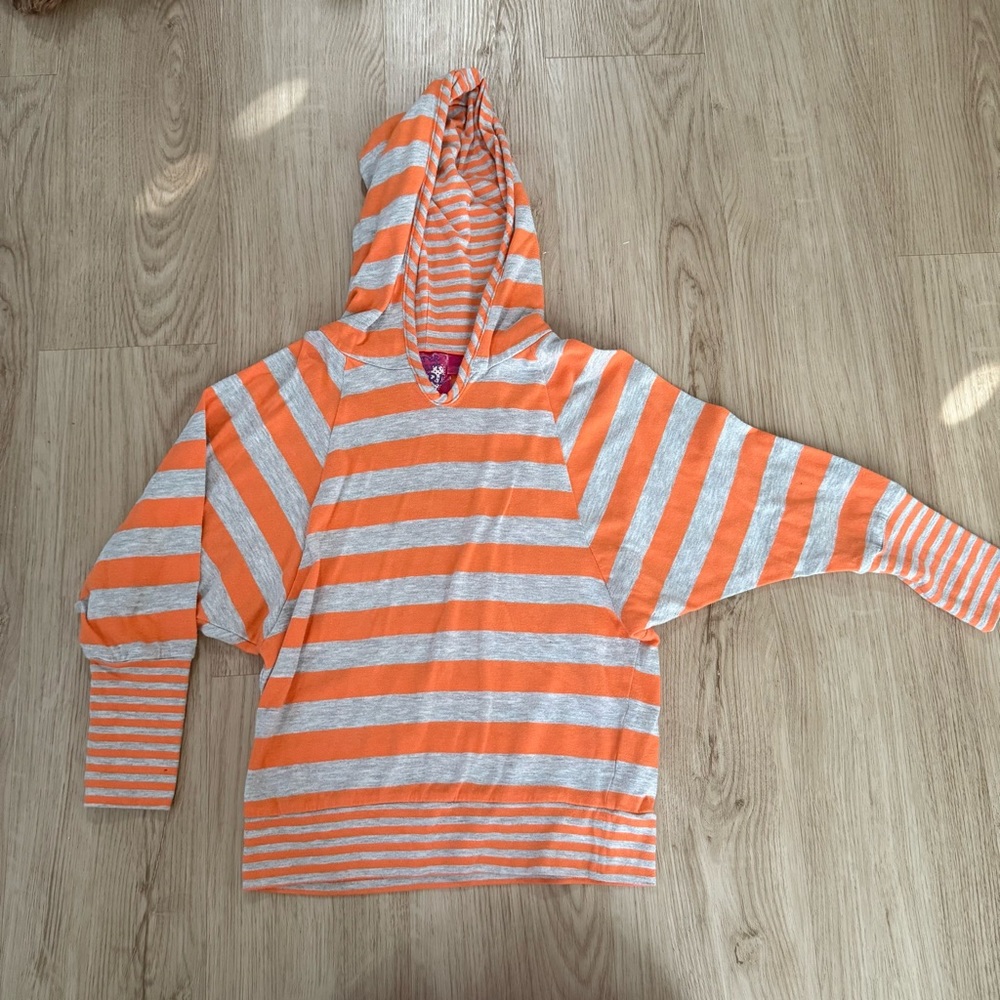 Orange and Gray Striped Kids Hooded Top